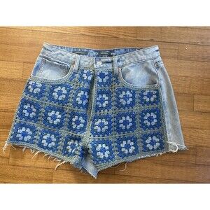High Rise Jeans Shorts 10 Raw Hem Wild Fable Denim Crochet Cut-Off Cottagecore
